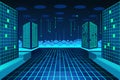 Abstract Digital Matrix Visualization with Glowing Blue Binary Code Flowing Across a Futuristic Technology Network with Data Royalty Free Stock Photo