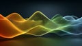 Abstract digital particle wave surface rendered with glowing yellow orange and green gradients flowing smoothly across a dark Royalty Free Stock Photo