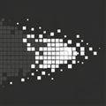 Abstract digital mosaic of bright white squares forming a dynamic arrow shape against a dark gradient background Royalty Free Stock Photo