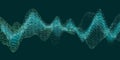 Abstract digital music wave with code flow on dark green background. Music equalizer concept. Equalizer banner for music waves