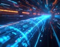 Abstract digital network with blue glowing data stream traveling through cyberspace. Futuristic technology concept with fast Royalty Free Stock Photo