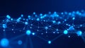 Abstract digital network of connected spheres with glowing lines, blue background. Royalty Free Stock Photo