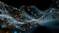 Abstract Digital Network Connection with Glowing Blue and Gold Neural Plexus Lines and Data Dots on a Dark Background Representing Royalty Free Stock Photo