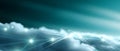 Abstract digital network connections over a cloudy sky background with glowing points and light beams representing data flow and Royalty Free Stock Photo