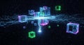 Abstract Digital Network Cubes Connected with Light Trails and Data Flow Royalty Free Stock Photo