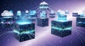 Abstract Digital Network Cubes Connected to Cloud Servers, Futuristic Technology Concept Royalty Free Stock Photo