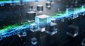 Abstract Digital Network of Cubes and Glowing Data Particles, Futuristic Technology Concept Royalty Free Stock Photo