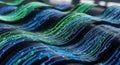 Abstract Digital Network Data Flow, Blue Green Circuit Lines on Dark Wavy Surface Royalty Free Stock Photo