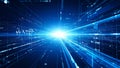 Abstract digital network data flow with bright light and lines in blue Royalty Free Stock Photo