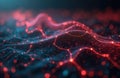 Abstract digital network data flow visualization. Red glowing nodes connected with lines, creating virtual electronic processing Royalty Free Stock Photo