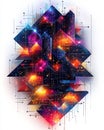 Abstract digital network with glowing lines, geometric shapes, vibrant colors, data flow, modern tech concept Royalty Free Stock Photo