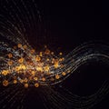 Abstract digital network featuring interconnected golden spheres resembling