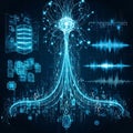 Abstract digital network flow with data streams and waveforms Royalty Free Stock Photo