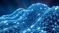 Abstract digital network of glowing blue lines and triangles forming a landscape Royalty Free Stock Photo