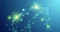 Abstract glowing blue network of interconnected nodes and lines with bright light flares on a gradient background Royalty Free Stock Photo