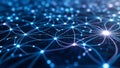 Abstract digital network of glowing blue nodes and connecting lines representing data transfer and interconnectedness Royalty Free Stock Photo