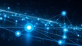 Abstract Digital Network of Glowing Blue Nodes and Lines Connecting in Dark Space with Bokeh Effect Royalty Free Stock Photo