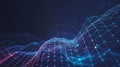 Abstract digital network with glowing blue nodes and lines forming a3D wave-like shape Royalty Free Stock Photo
