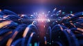 Abstract Digital Network with Glowing Blue and Orange Light Trails technology Royalty Free Stock Photo