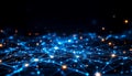 Abstract digital network of glowing blue and orange nodes connected by lines on a dark background representing data and Royalty Free Stock Photo