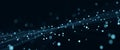 Abstract digital network with glowing blue particles and connecting lines on dark background representing data flow and technology Royalty Free Stock Photo