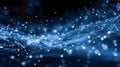Abstract digital network with glowing blue particles and interconnected lines forming a dynamic futuristic technology background Royalty Free Stock Photo