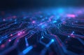Abstract digital network of glowing blue and pink lines on dark background. Futuristic circuit board or data flow visualization. Royalty Free Stock Photo