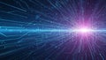 Abstract Digital Network of Glowing Blue and Purple Lines and Particles Expanding Outward Royalty Free Stock Photo