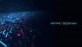 Abstract digital network with glowing blue and red lights on dark background Royalty Free Stock Photo