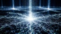 Abstract Digital Network of Glowing Blue and White Particles Forming a Data Stream on a Dark Background Keywords Royalty Free Stock Photo