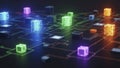 Abstract Digital Network of Glowing Cubes on a Circuit Board Royalty Free Stock Photo