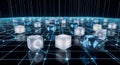 Abstract Digital Network of Glowing Cubes, Data Blocks, Futuristic Technology Royalty Free Stock Photo