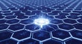 Abstract digital network of glowing hexagons with a bright central light source emanating energy Royalty Free Stock Photo