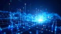 Abstract digital network with glowing lines and data points against a dark blue background. Royalty Free Stock Photo