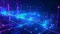 Abstract digital network with glowing lines and dots, futuristic technology concept. Royalty Free Stock Photo