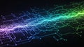 Abstract digital network of glowing lines and nodes in purple and green technology Royalty Free Stock Photo