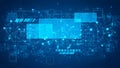 Abstract Digital Network Connections and Geometric Shapes on Dark Blue Background technology Royalty Free Stock Photo