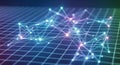 Abstract digital network of glowing nodes and lines over a grid background Royalty Free Stock Photo