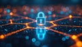 Abstract digital network with glowing padlock. Secure data connection concept. Cyber security technology background. Protect Royalty Free Stock Photo