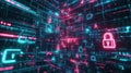 Abstract Digital Network with Glowing Padlocks