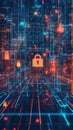 Abstract Digital Network with Glowing Padlocks