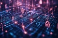 Abstract Digital Network with Glowing Padlocks