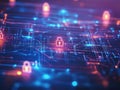Abstract Digital Network with Glowing Padlocks