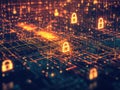 Abstract Digital Network with Glowing Padlocks