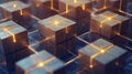 Abstract Digital Network of Golden Cubes with Glowing Connections Royalty Free Stock Photo