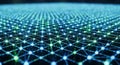 Abstract digital network grid in blue and green glowing nodes and lines, AI and big data concept Royalty Free Stock Photo