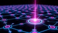 Abstract Digital Network Grid with Glowing Node and Pink Energy Beam of Data Flow. Royalty Free Stock Photo