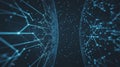 Abstract digital network grid with glowing blue connections and data points in dark space Royalty Free Stock Photo