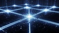 Abstract Digital Network Grid with Glowing Blue Light Connections and Data Flow technology Royalty Free Stock Photo