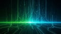 Abstract Digital Network Grid with Glowing Green and Blue Lines on Black Background technology Royalty Free Stock Photo